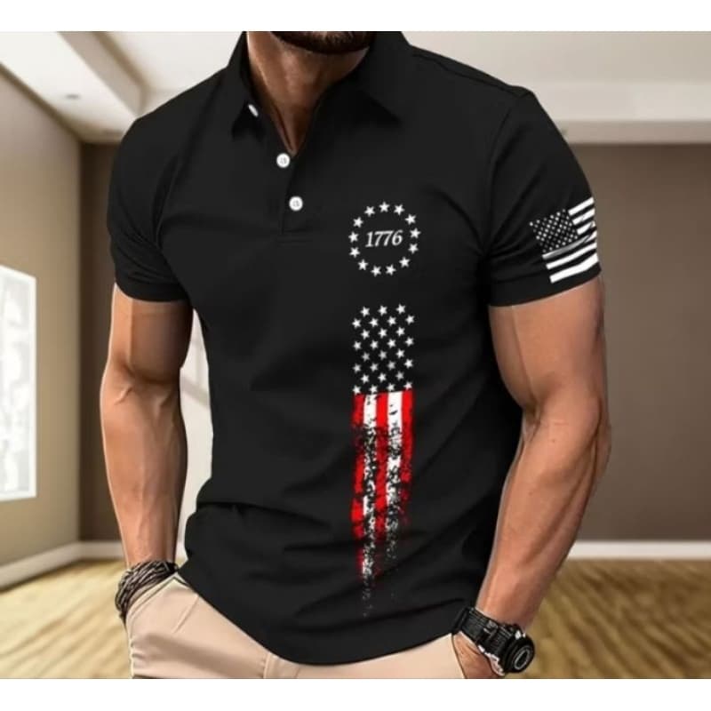 Camisa Cola Polo Masculina Confortável com Bandeira USA Estilo Casual e Elegante