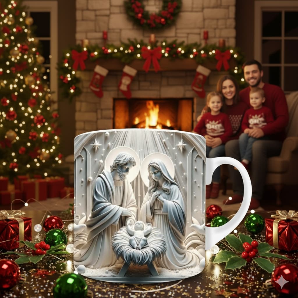 Caneca personalizada EFEITO 3D caneca de porcelana presépio nascimento de Jesus PRESENTE DE NATAL Pascoa