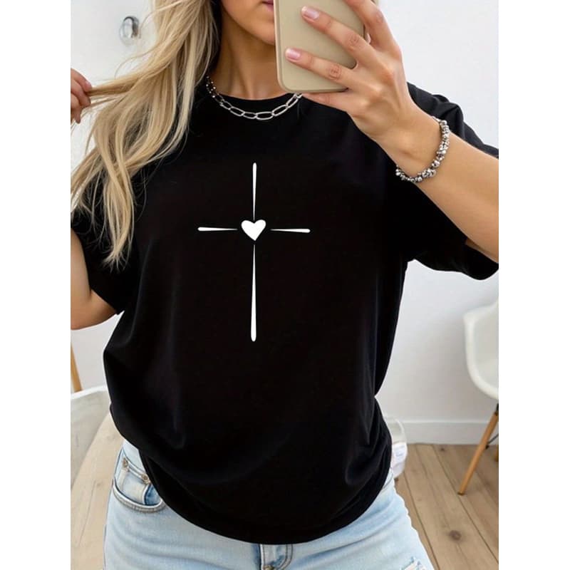 Camiseta Feminina Cristã Estampada Cruz Algodão Gold Premium Veste do P ao G3