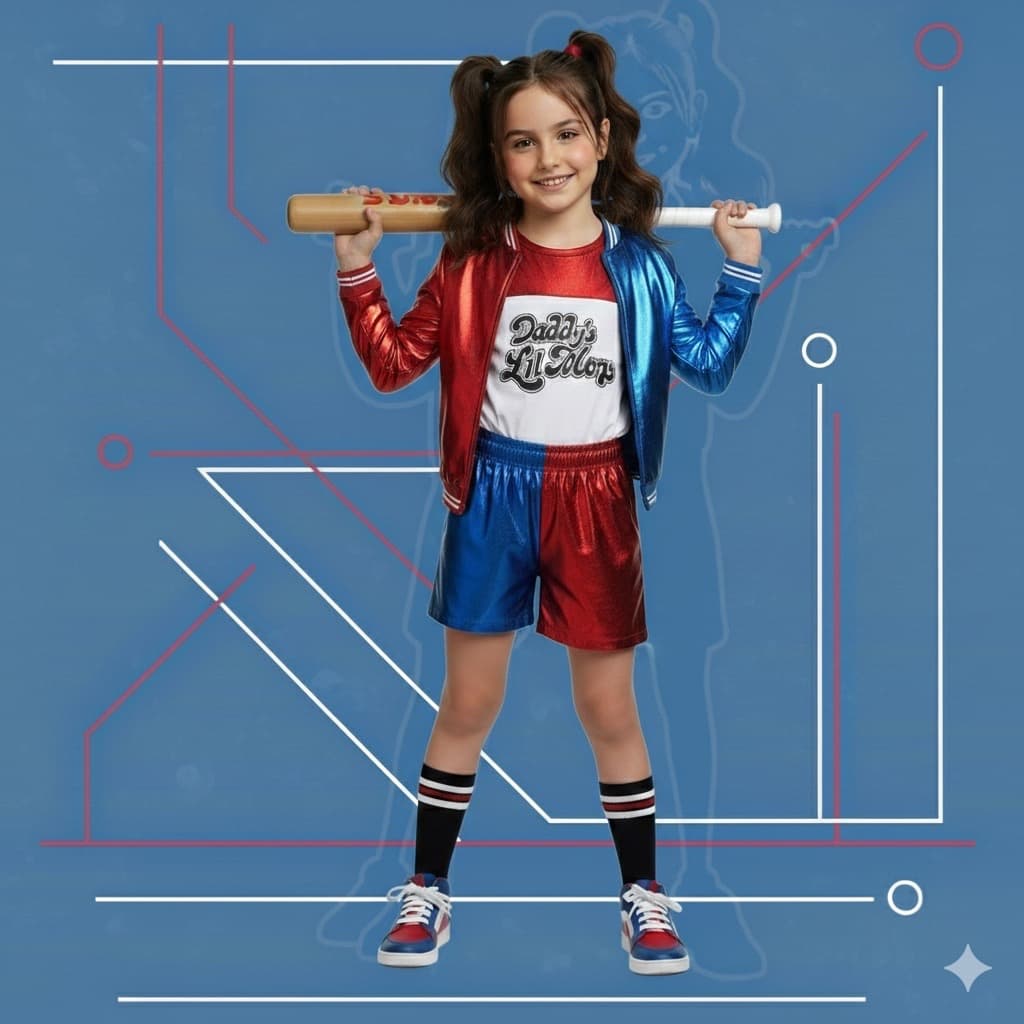 ROUPA  FANTASIA INFANTIL MENINA ARLEQUINA COMPLETA ACOMPANHA TACO PROMOÇÃO