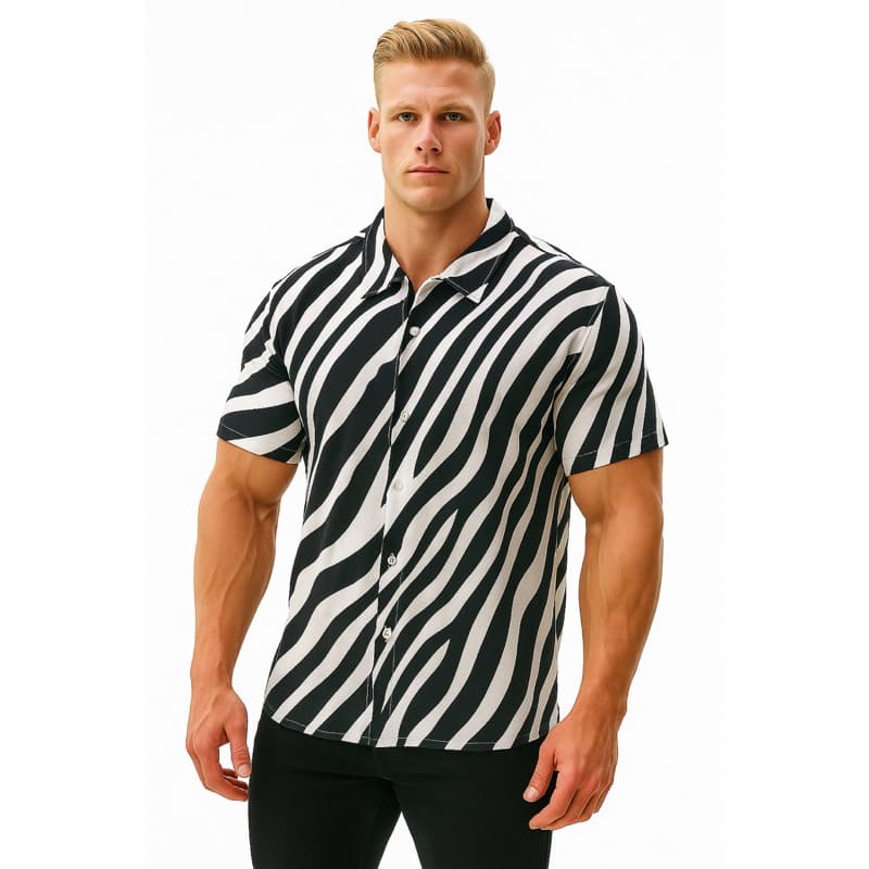 Camisa DE BOTAO MANGA CURTA Masculina  Viscose Slim Fit animal print Alta Qualidade confortável