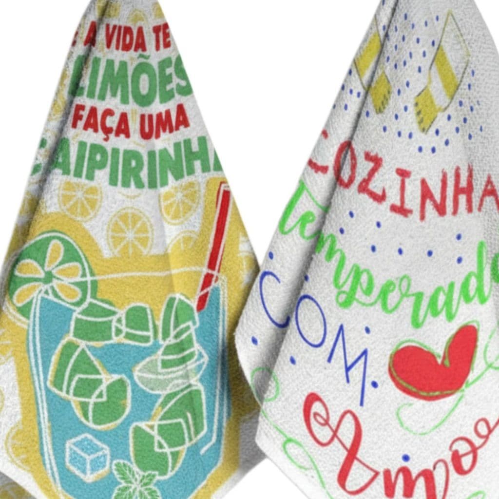 Kit Pano De Prato Atoalhado Copa Pia Algodão Camesa Dizeres 5 Peças