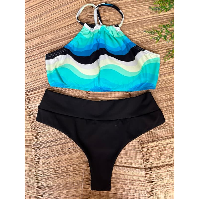 Conjunto De Biquíni Cropped Com Bojo e Calcinha Fio Duplo Cintura Alta com Cós