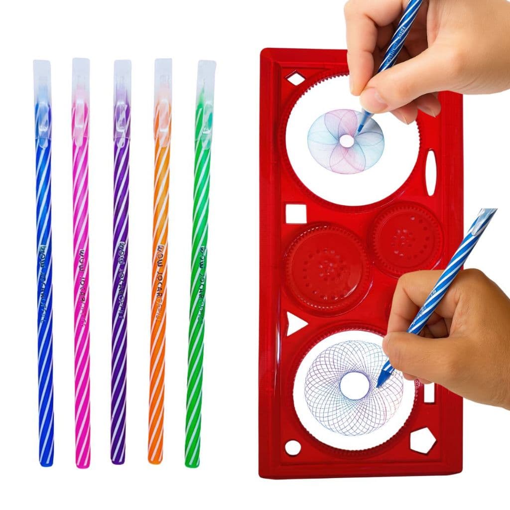 Kit Criativo régua magica Espirógrafo + 5 Canetas Esferográficas Coloridas 0.7mm