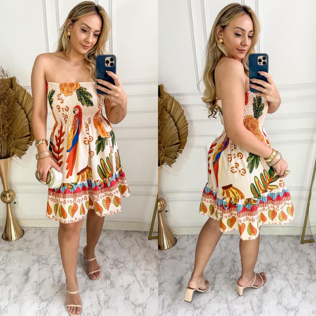 Vestido Curto Lastex Estampado