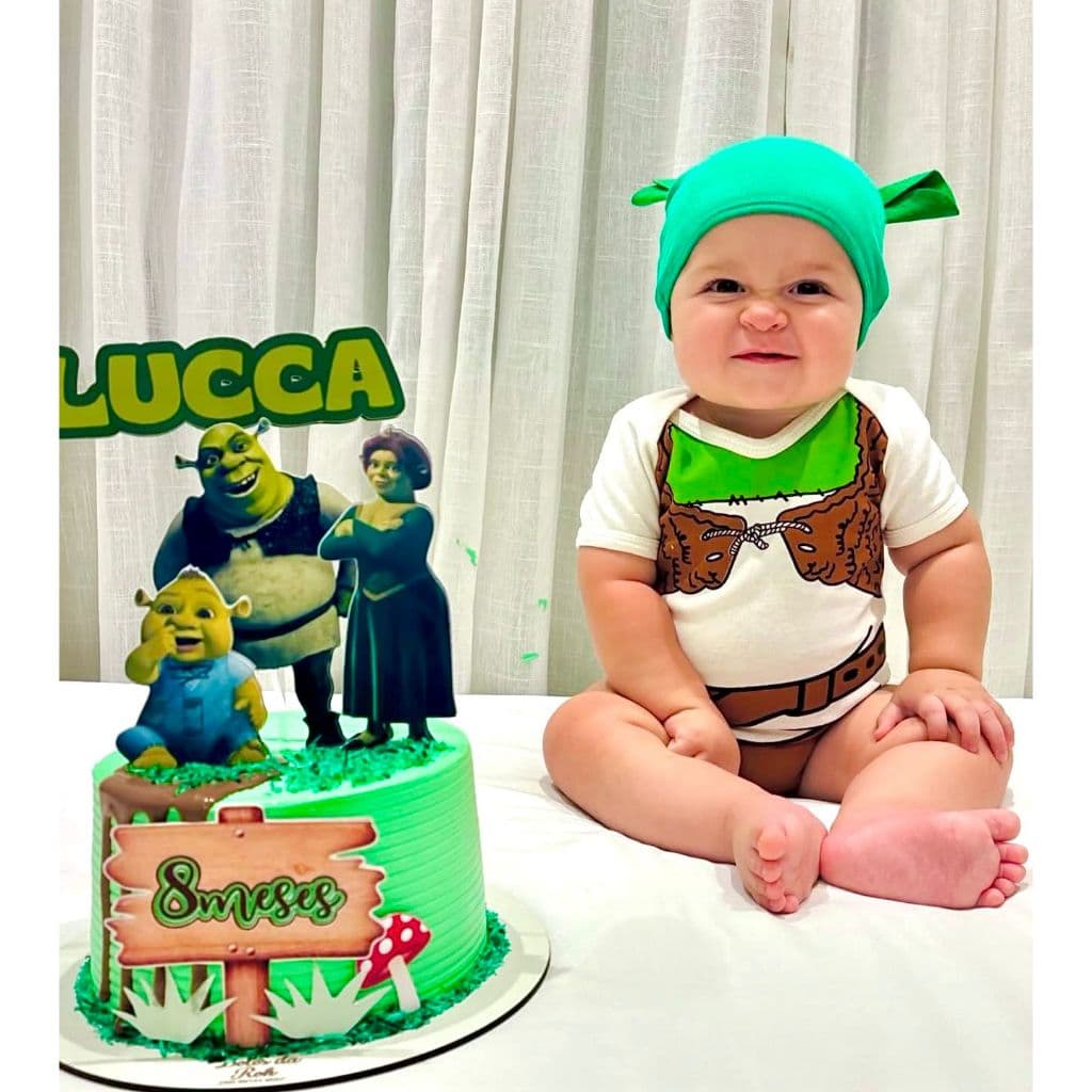 Body Temático para mesversário Shrek Fantasia para bebê Body + Touca body menino Body Personagem Body Ogro Roupa Menino