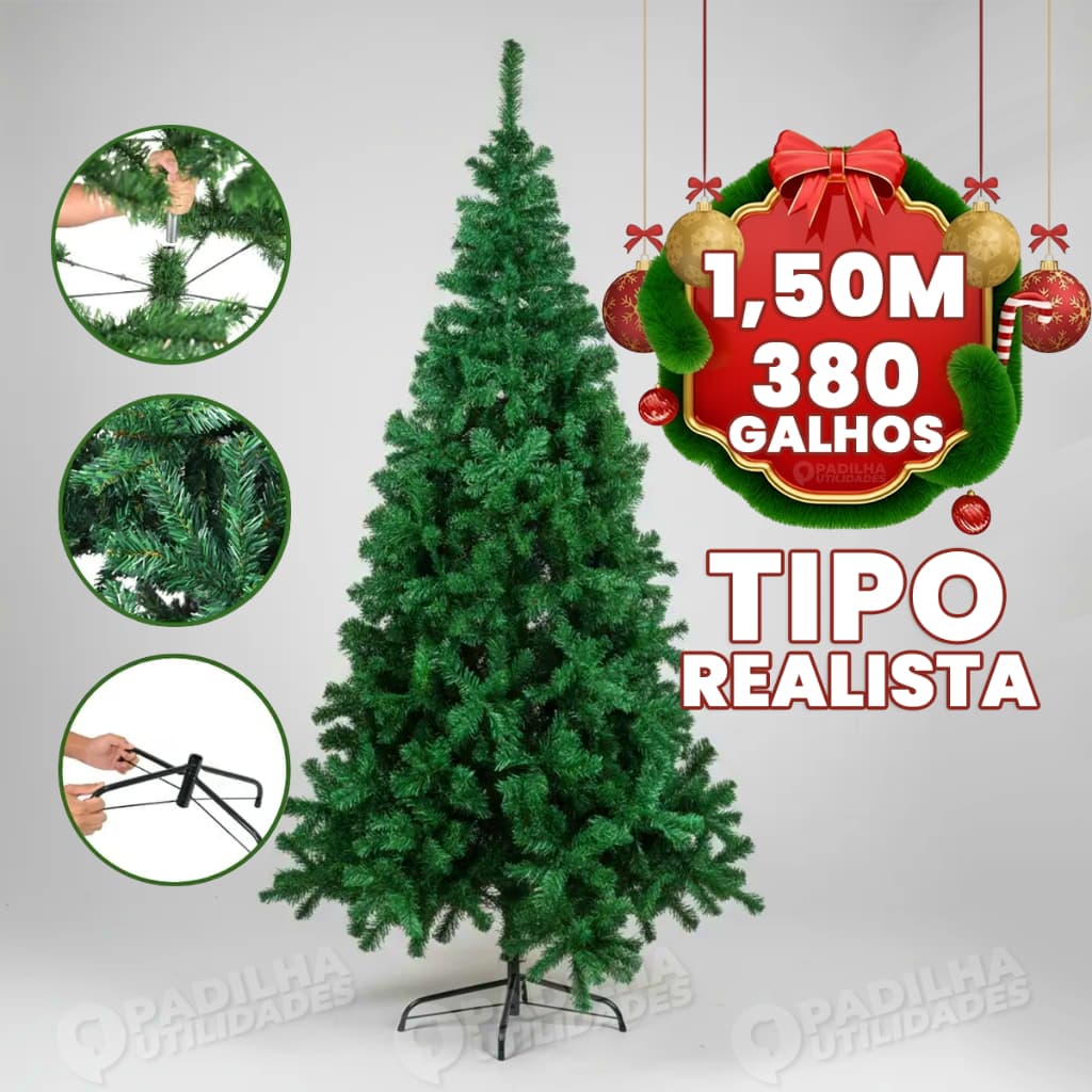 Árvore Natal Luxo 1,50m Base Ferro 380 Galhos Pinheiro Wincy Natal Pinheirinho