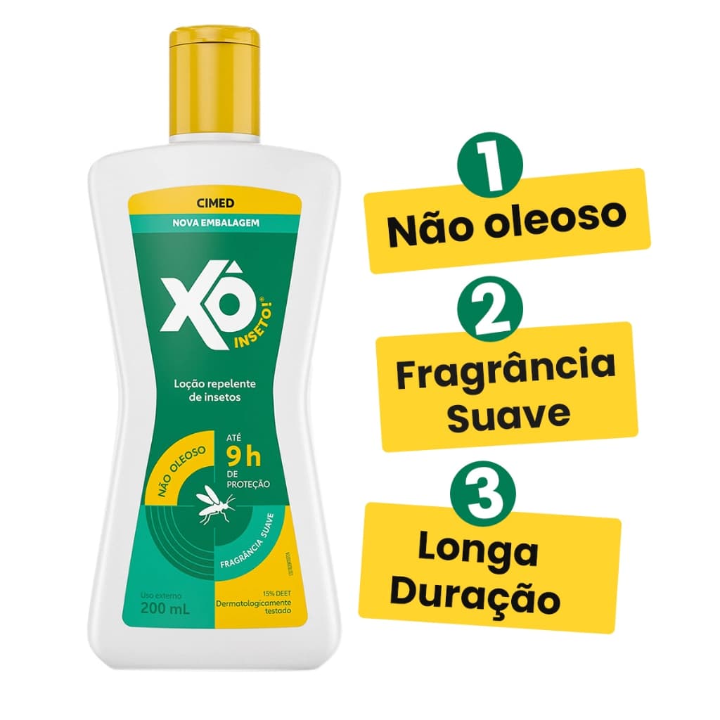 Repelente de insetos xô inseto loção hidratante até 9h de proteção 15% Deet contra dengue 200ml