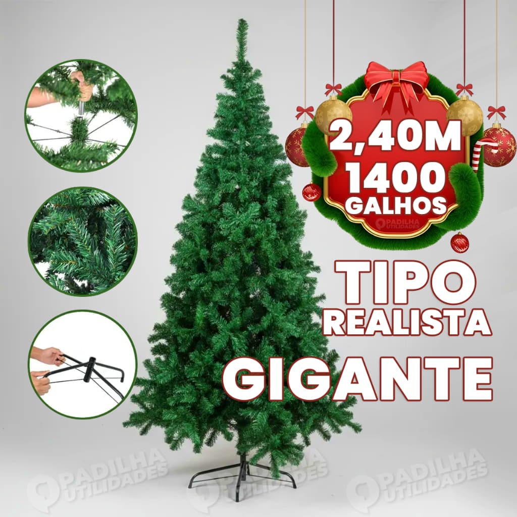 Árvore Natal Pinheiro 2,40m Verde 1400 Galhos Luxo Cheia TUUT Pinheirinho