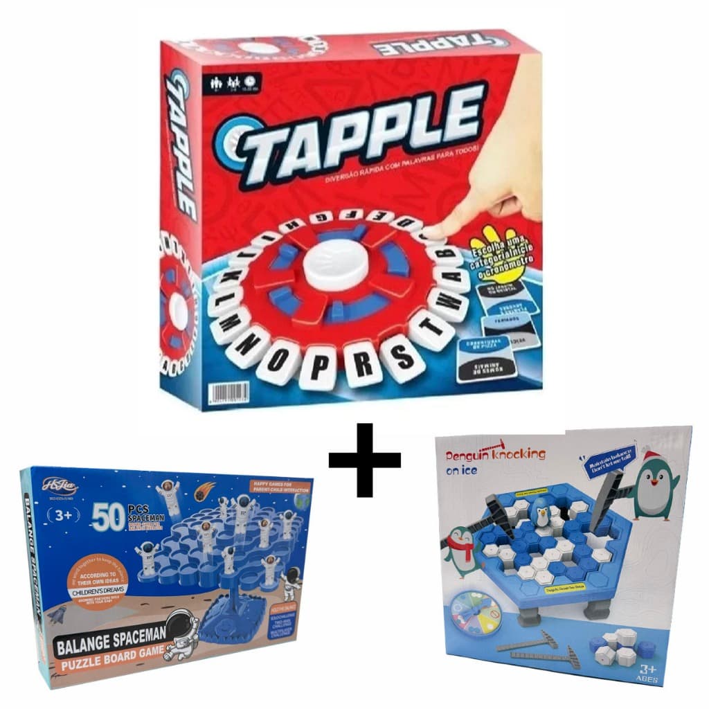 Kit Jogos Educativos Tapple Trava Letras, Árvore do Equilíbrio, Pinguim Quebra Gelo e Pula Batata