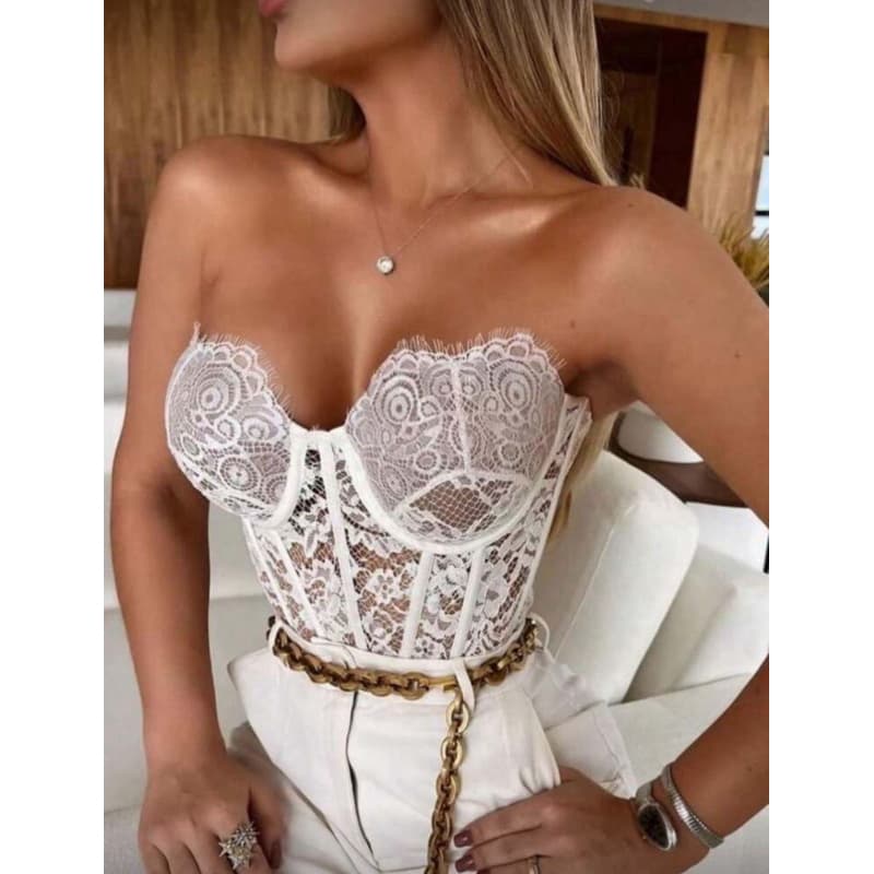 Cropped Renda Corselete  Com Bojo De Amarração  Premium Super Tendência