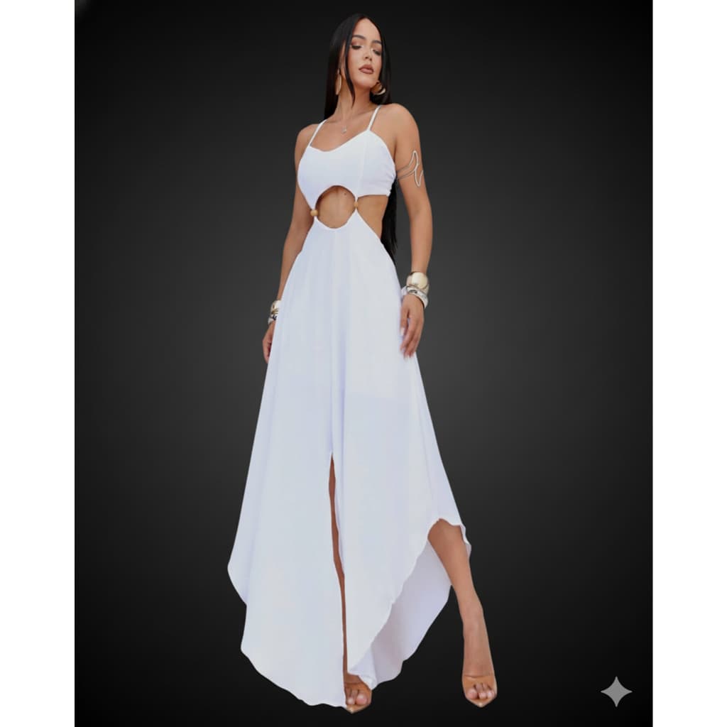 Vestido Longo Feminino com Bojo, Amarração nas Costas e Fenda Frontal – Confortável e Elegante P ao GG