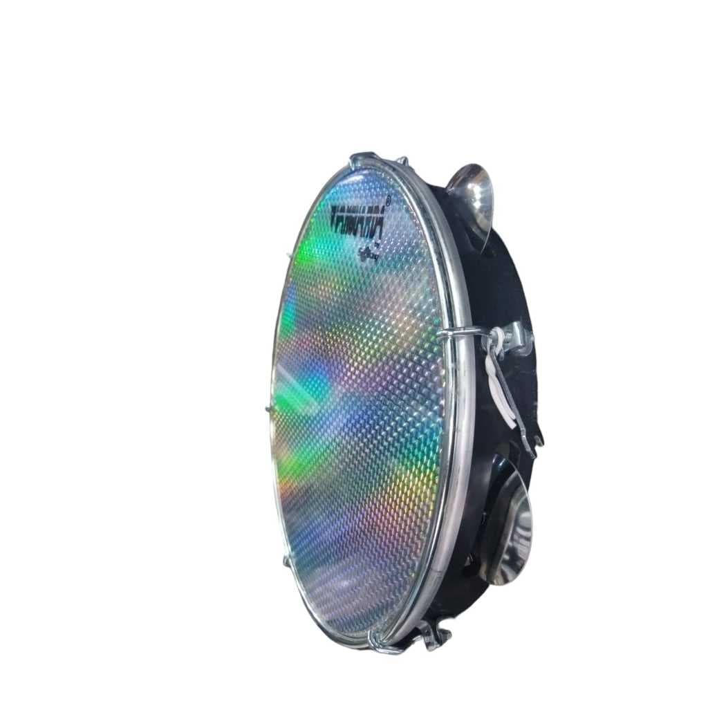 Pandeiro ABS Preto 10" Pele Holográfica Prata Vanguarda SpanKing