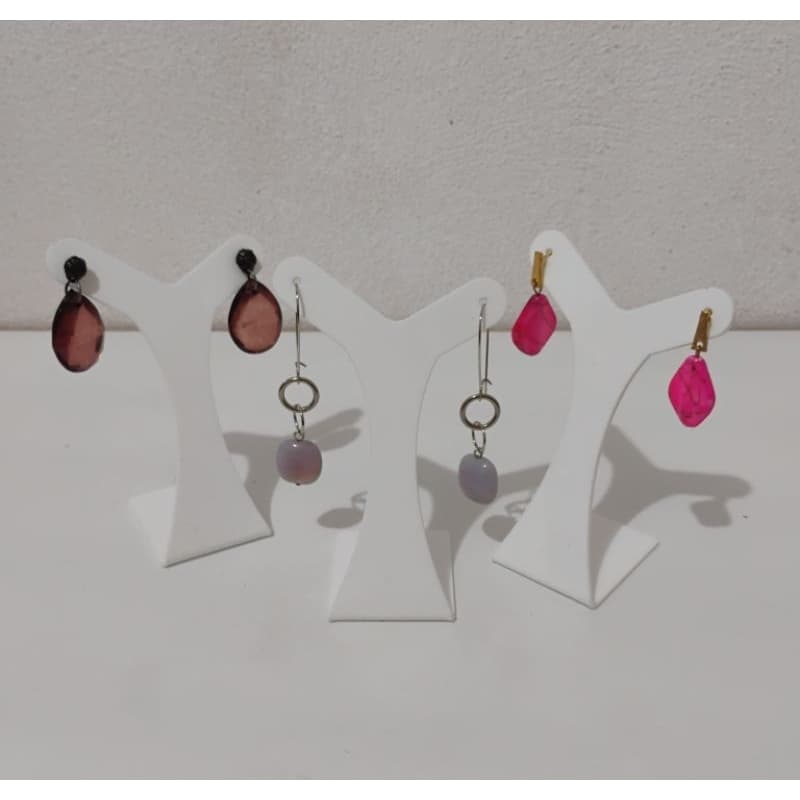 Kit de 3 brincos - Cores rosa, lilás e avermelhado
