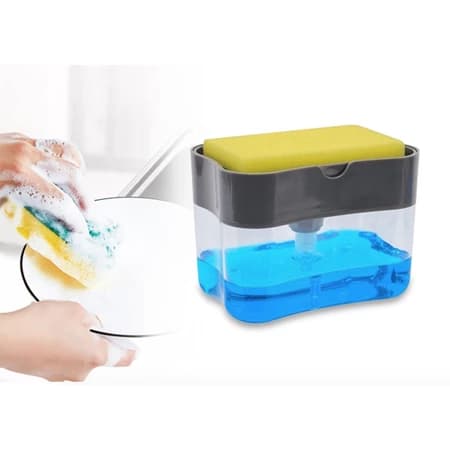 Dispenser Detergente E Porta Esponja 2 em 1 - Esponja Limpeza Cozinha Casa Louça Dosador 520ml