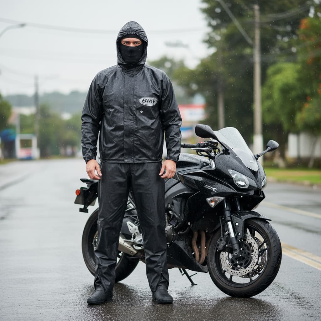 Capa Chuva Motoqueiro Couro Sintético Flex Combate Europa com Capuz