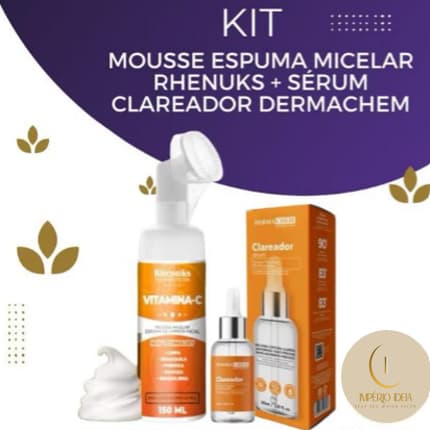 Kit Mousse Micelar Rhenuks Vitamina C 150ml + Sérum Clareador Dermachem 30ml Limpeza e Clareamento