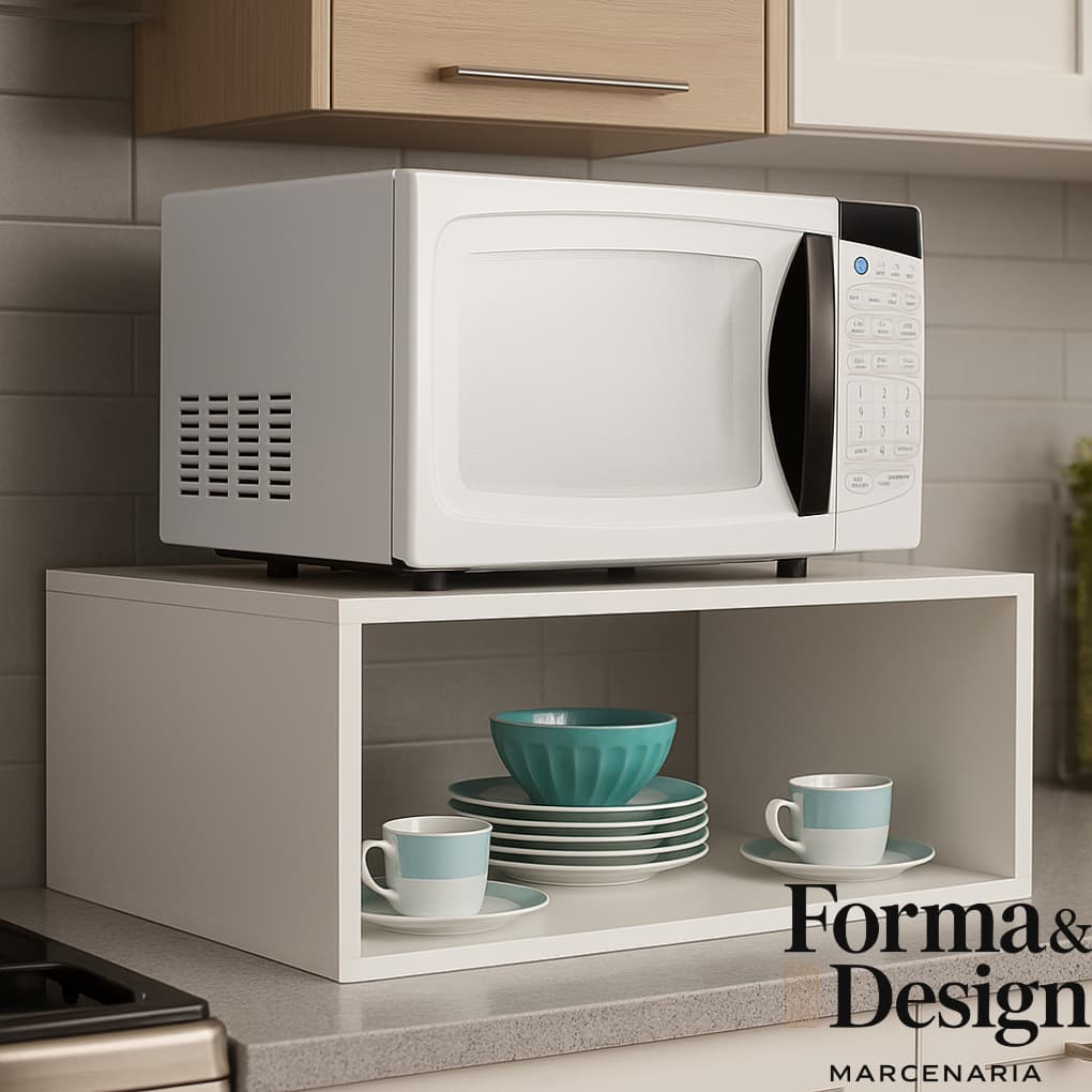Suporte Nicho Para Microondas MDF Branco 60cm Suspenso  Forno Elétrico Impressora Cozinha Parede