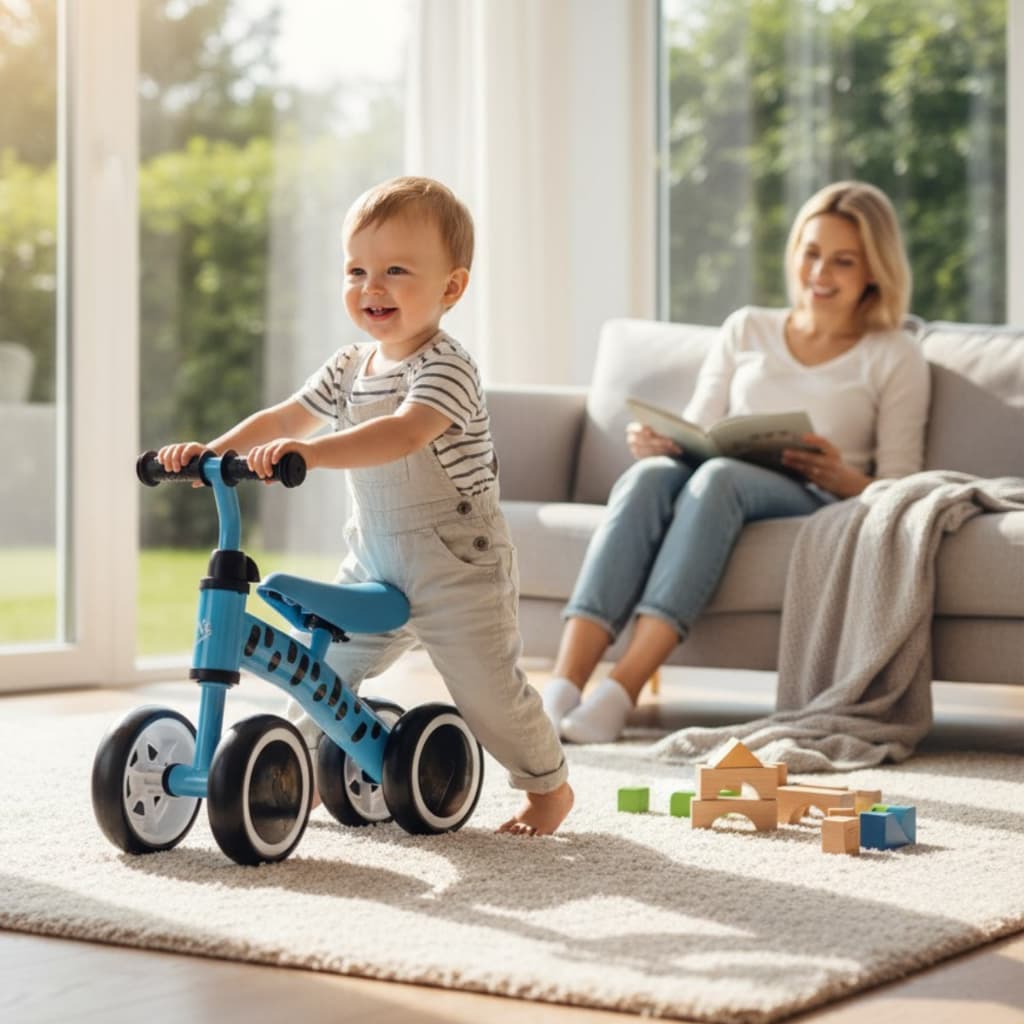 Bicicleta Equilíbrio Bebê  Zippy 4 Rodas Sem Pedal 1 a 3 Anos Azul Estável Primeiros Passos Até 24kg