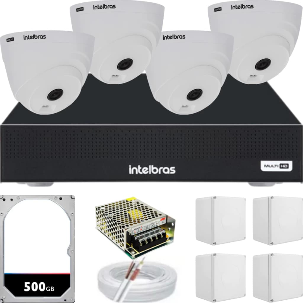 Kit 4 Câmeras de Segurança Intelbras 1120d Dome dvr 1204-c 4 canais completo