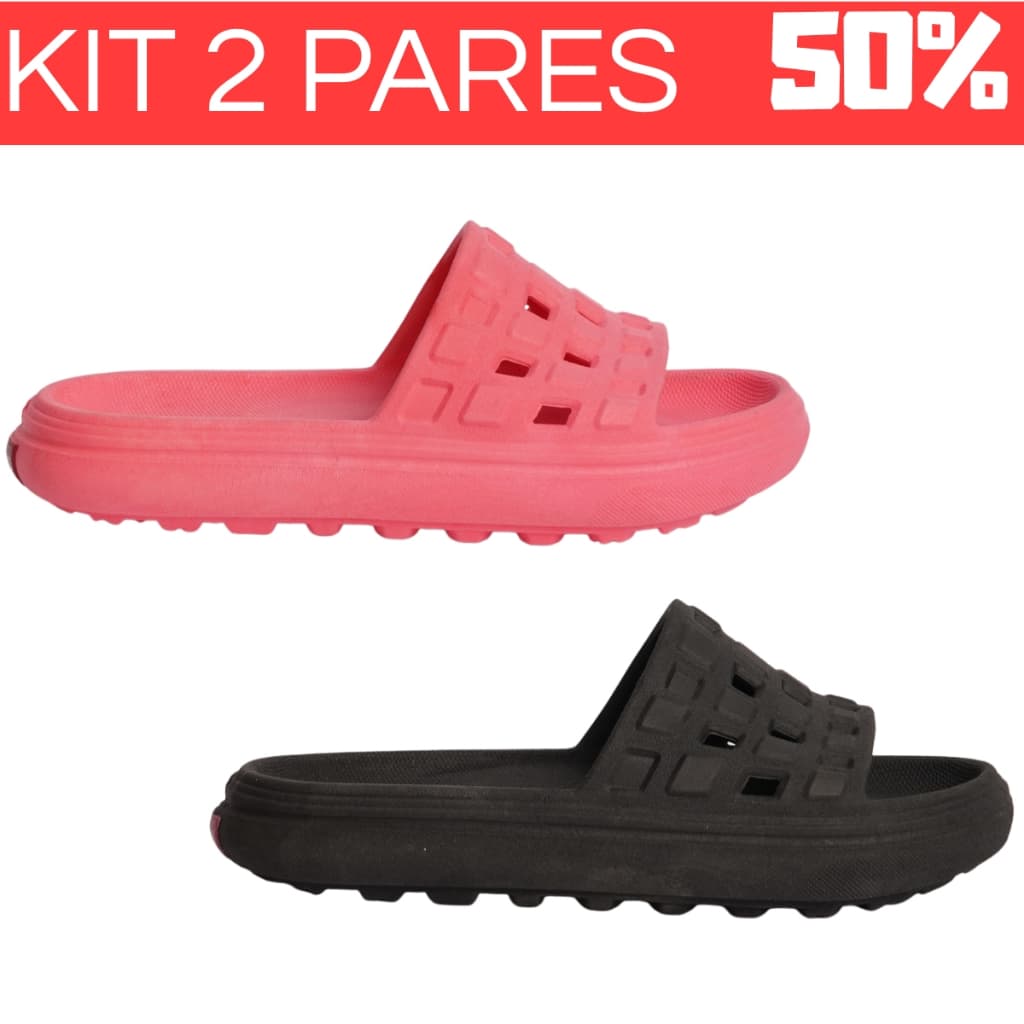 Kit 2 Pares Chinelo Slide Confortável Leve Antiderrapante Ideal para Piscina Praia e Casa