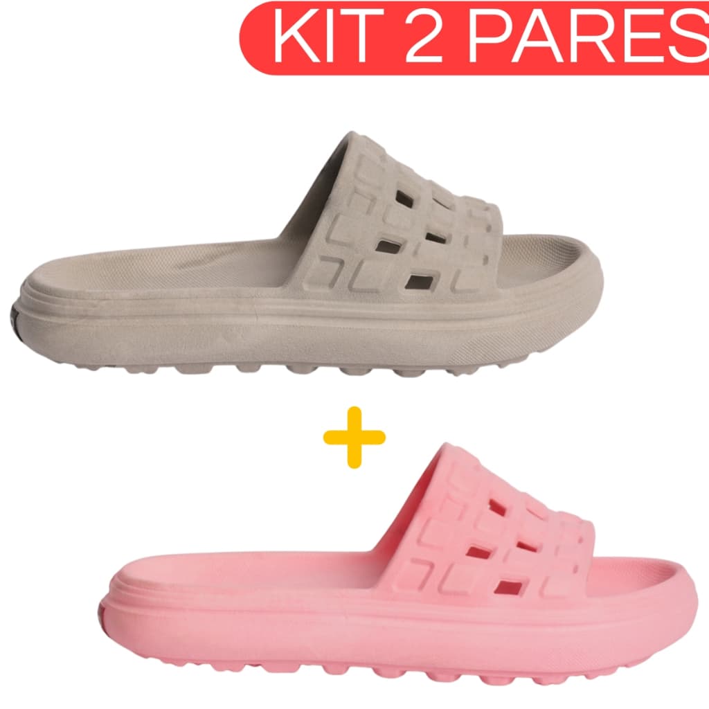 Kit 2 Pares Chinelo Slide Unissex Confortável Leve e Seguro para Praia Piscina e Lazer