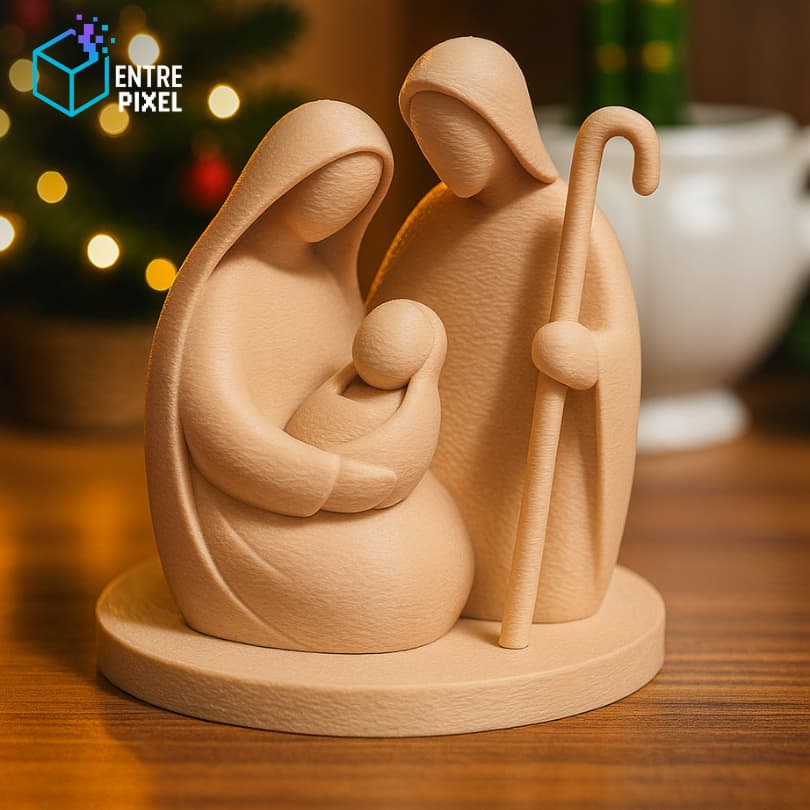Sagrada Família Minimalista Natalina | Escultura Decorativa 11cm – Nascimento de Jesus