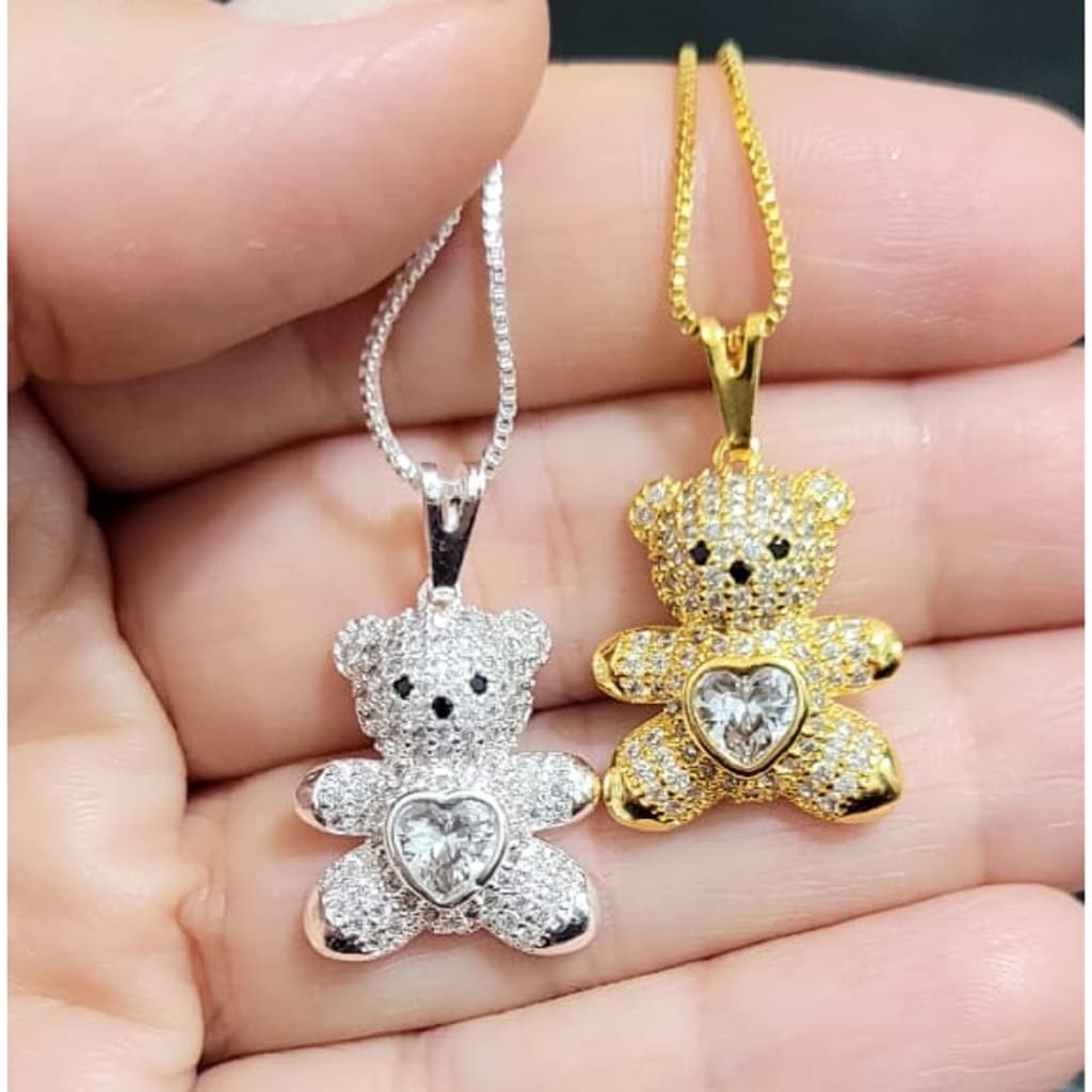 Colar Corrente Pingente Ursinho Cravejado Em Zircônia.
