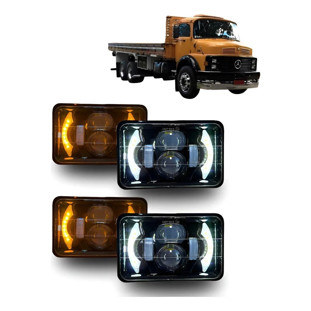 Kit 4 Faróis Led Mb 1113 Cara Preta Drl Seta Adaptação