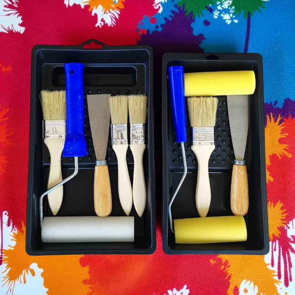Kit Pintura Parede Rolo Espuma Pincel Bandeja Espátula 2 Opções com 6 e Com 5 Ferramentas de Pintar