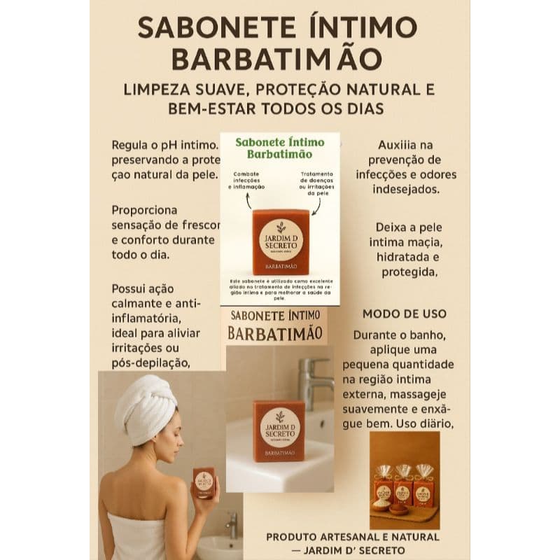 Kit com 3 Sabonetes Artesanal de Barbatimão –Sabonete Íntimo Jardim D’ Secreto