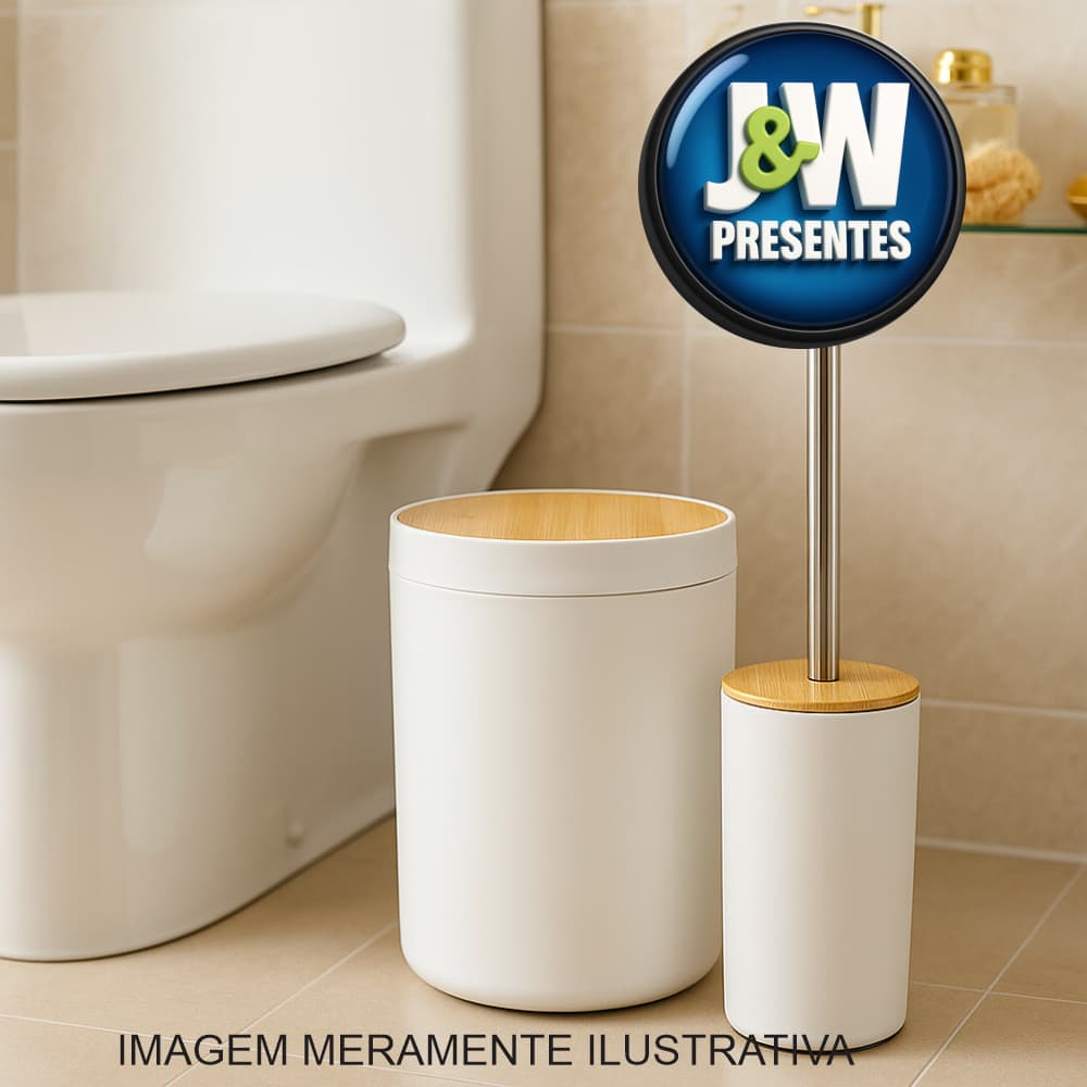 Lixeira Luxo Bambu Kit Banheiro 2 Peças 7 Litros Acessórios de Lavabo com Escova Sanitária