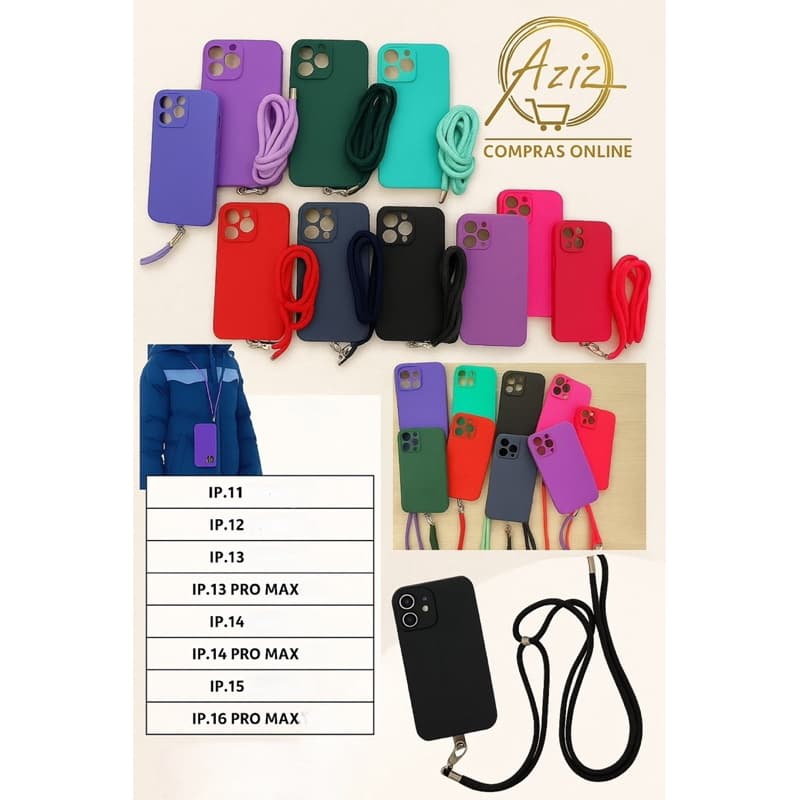Capa Premium com Alça Transversal Silicone Macio p/ iPhone 11 12 13 14 15 / 13 14 15 16 Pro Max – Estilo & Proteção