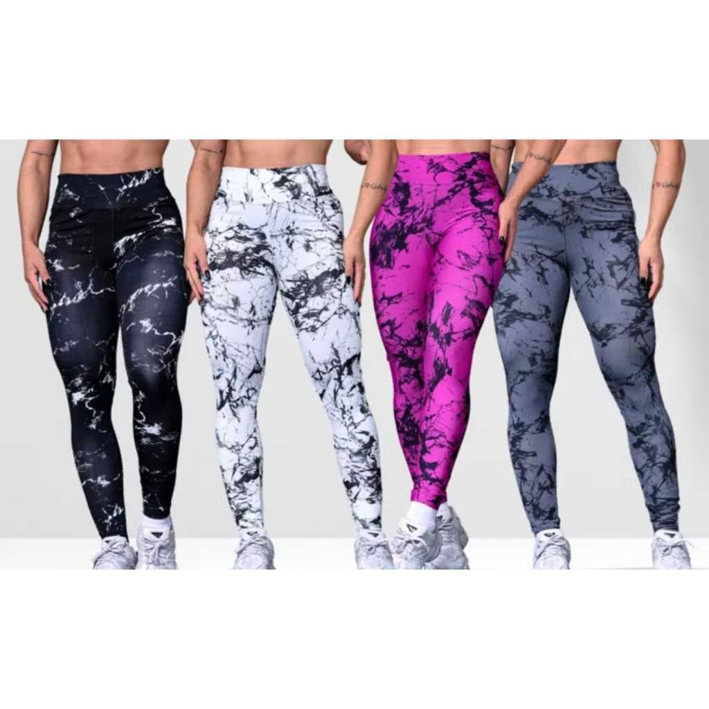 Kit 2 Calça Legging Feminina Marmorizada Fitness Academia Cintura Alta Ajuste Perfeito
