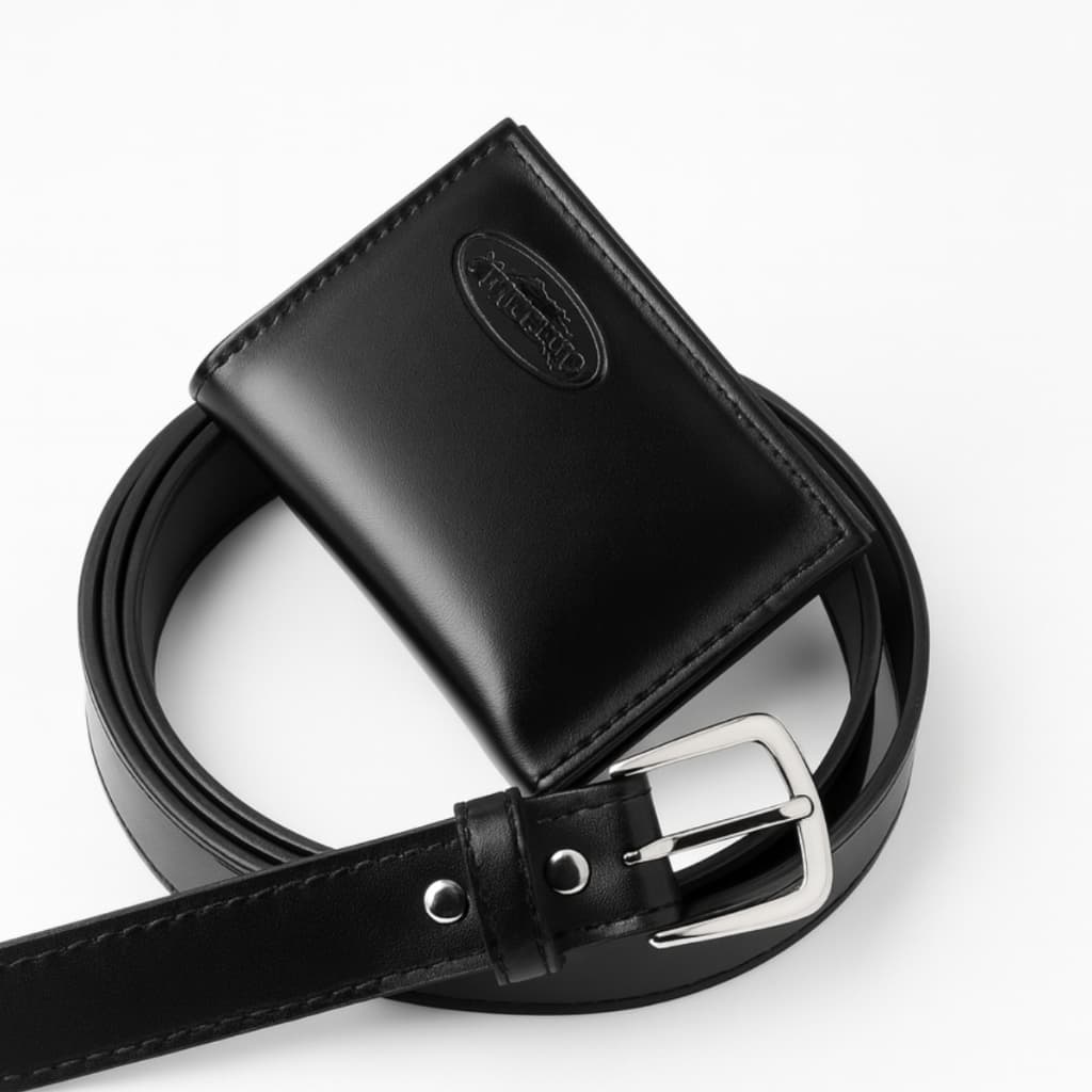 KIT Carteira Porta-Cartão Unissex Couro PU ou Plástico Compacta Slim + Cinto Feminino Fino Preto Moda Social