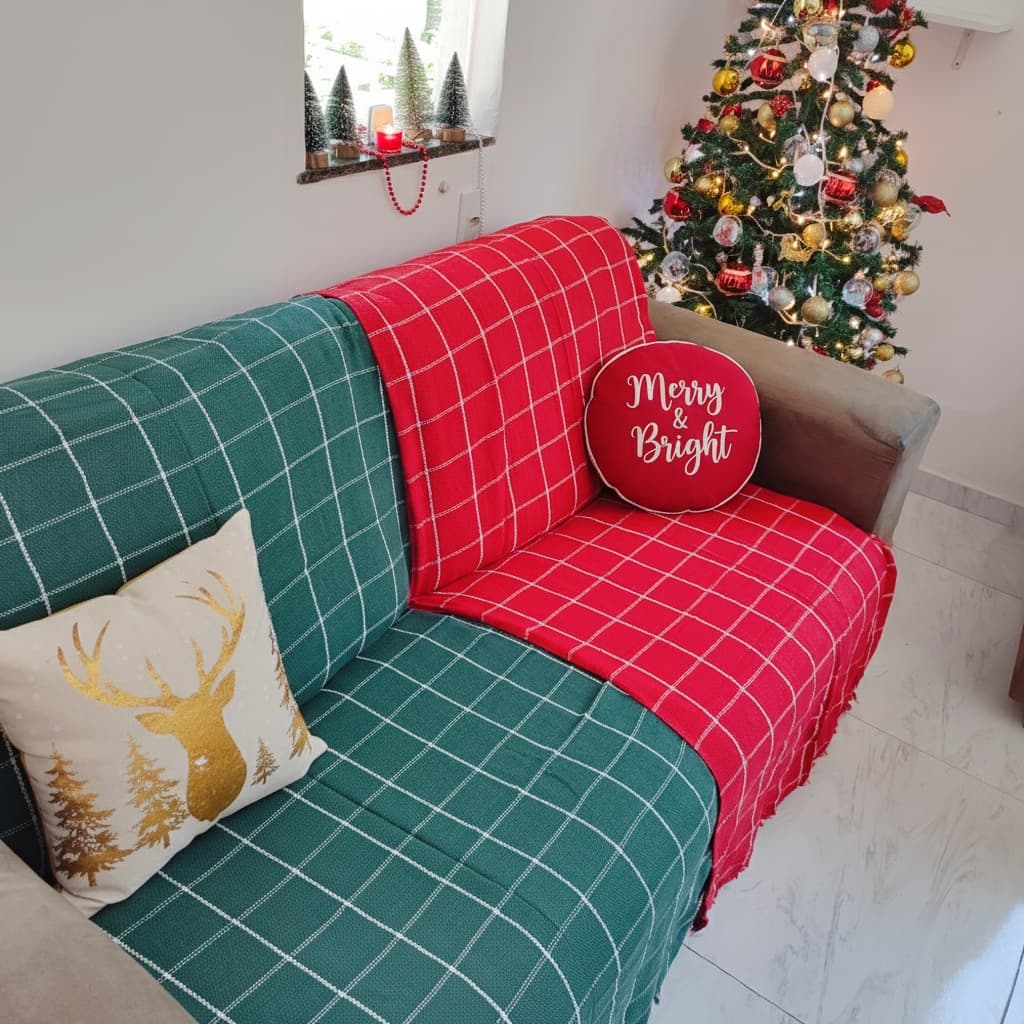 Kit 2 Manta Para Sofá 2,40 x 1,80 Decoração Natal Protetora 100% Algodão Promoção
