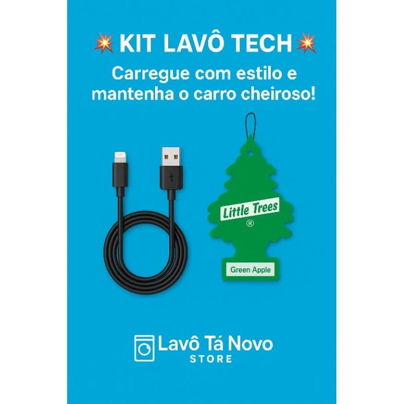 Kit Lavô Tech – Cabo de Carregador + Aromatizante Fire Trees | Estilo, Tecnologia e Aroma no Seu Carro