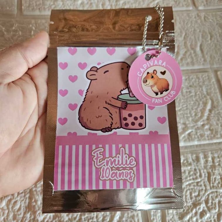 Saquinho Metalizado Capivara Milk Shake/Lembrancinha de festa Capivara Milk Shake/Personalizados  Capivara