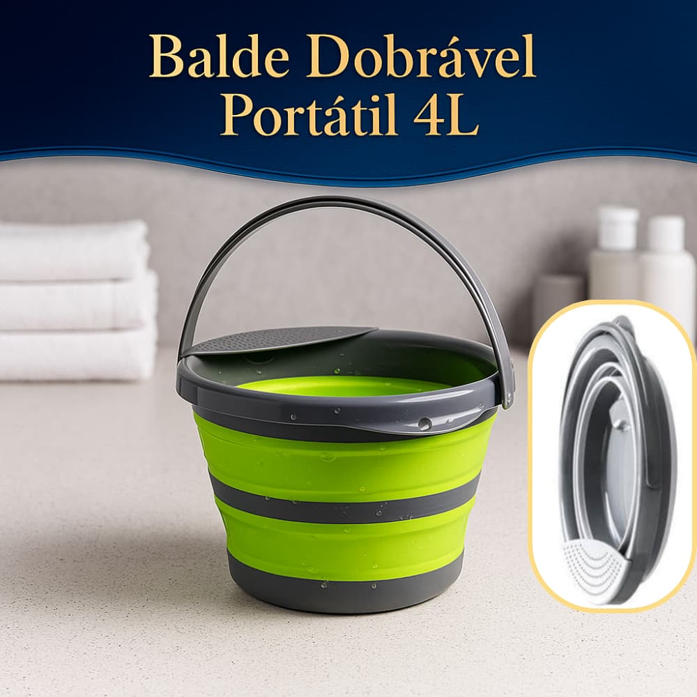 Balde Dobrável Multiuso Resistente Capacidade 4 Litros Portátil Prático para Uso Diário