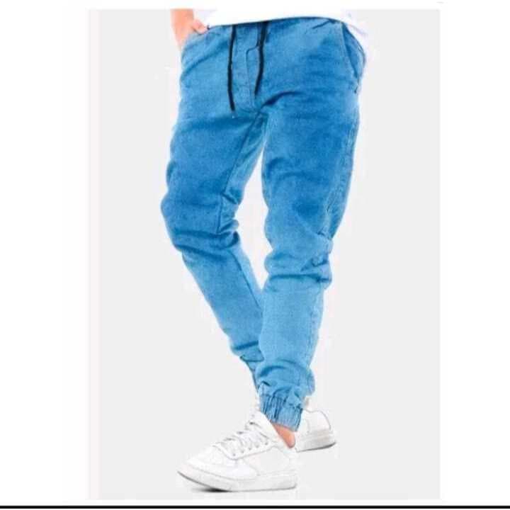 Calças Jeans Sarja Masculina Jogger Com Elastico e Cordao Na Cintura