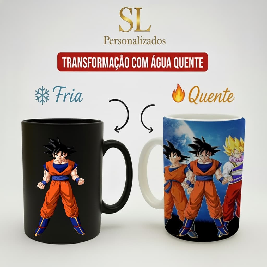 CANECA MÁGICA GOKU- DRAGON BALL- TODAS AS FASES.