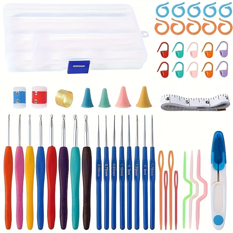Kit Crochê Completo 53 Peças Para Amigurumi - Agulhas com Cabo Soft +Tesoura +Acessórios, Prático de Usar