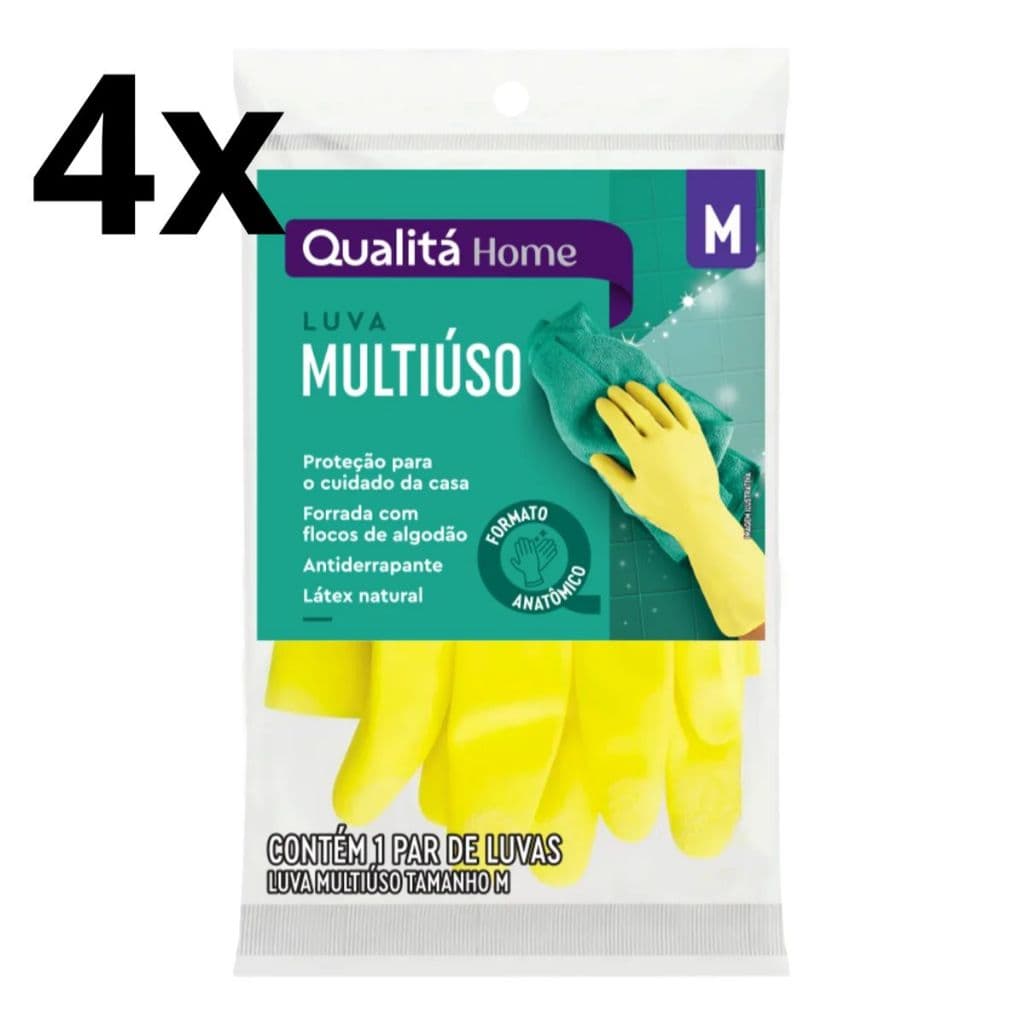 Kit 4 pares - Luva Multiuso Amarela Forrada com Flocos de Algodão tamanho G