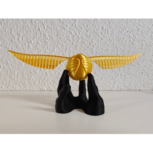 Pomo de Ouro Harry Potter - Réplica Colecionável 3D em PLA Ouro | Base Mãos/Dedos | 18cm