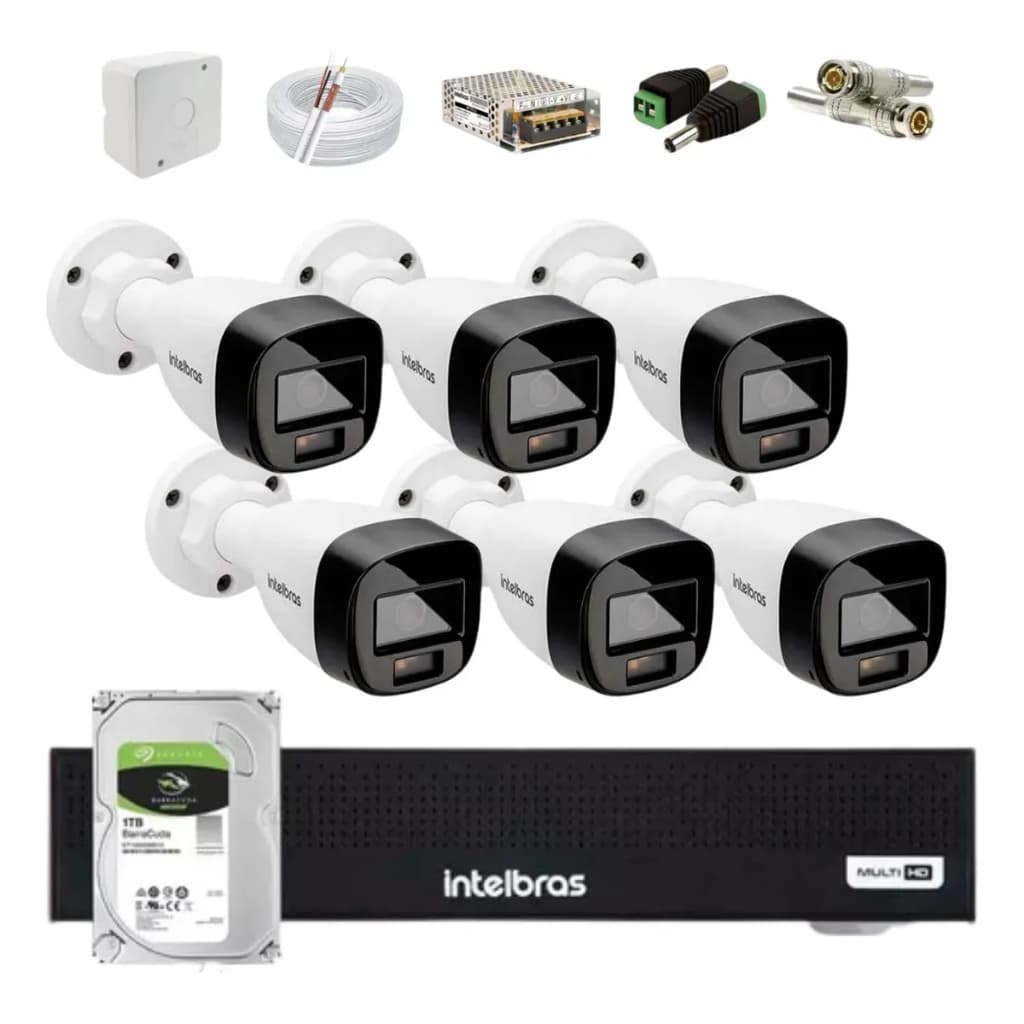 Kit 6 Cam Intelbras Vhd 1220b F. Color Dvr 8ch 3108-c C/ 1tb Bullet