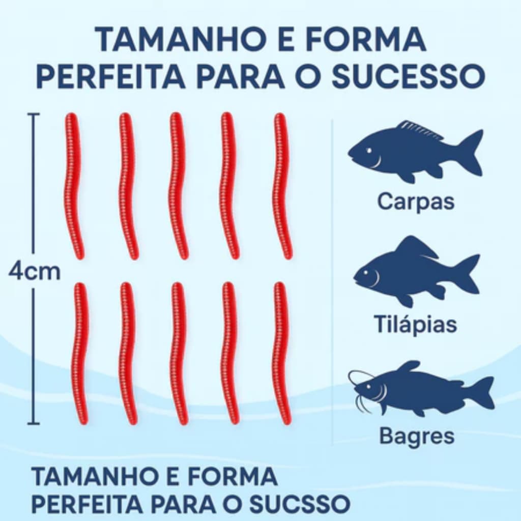 Kit 200 Minhocas Artificiais Silicone Iscas Pesca Carpa Bagre Tilápia Cor Vermelhas