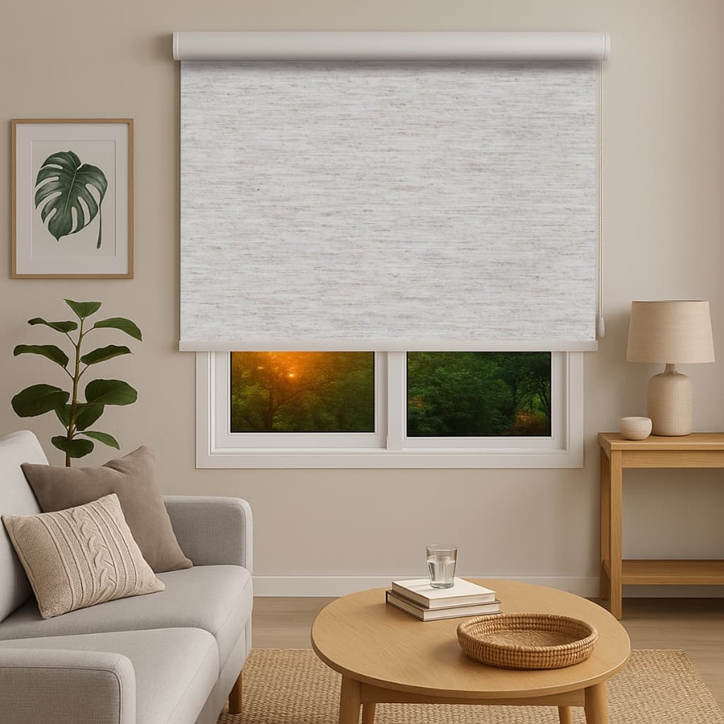 Persiana Rolo Blecaute Tecido Mescla Linho 1,30m X 1,50m Altura com Bandô Quarto Cortina Blackout