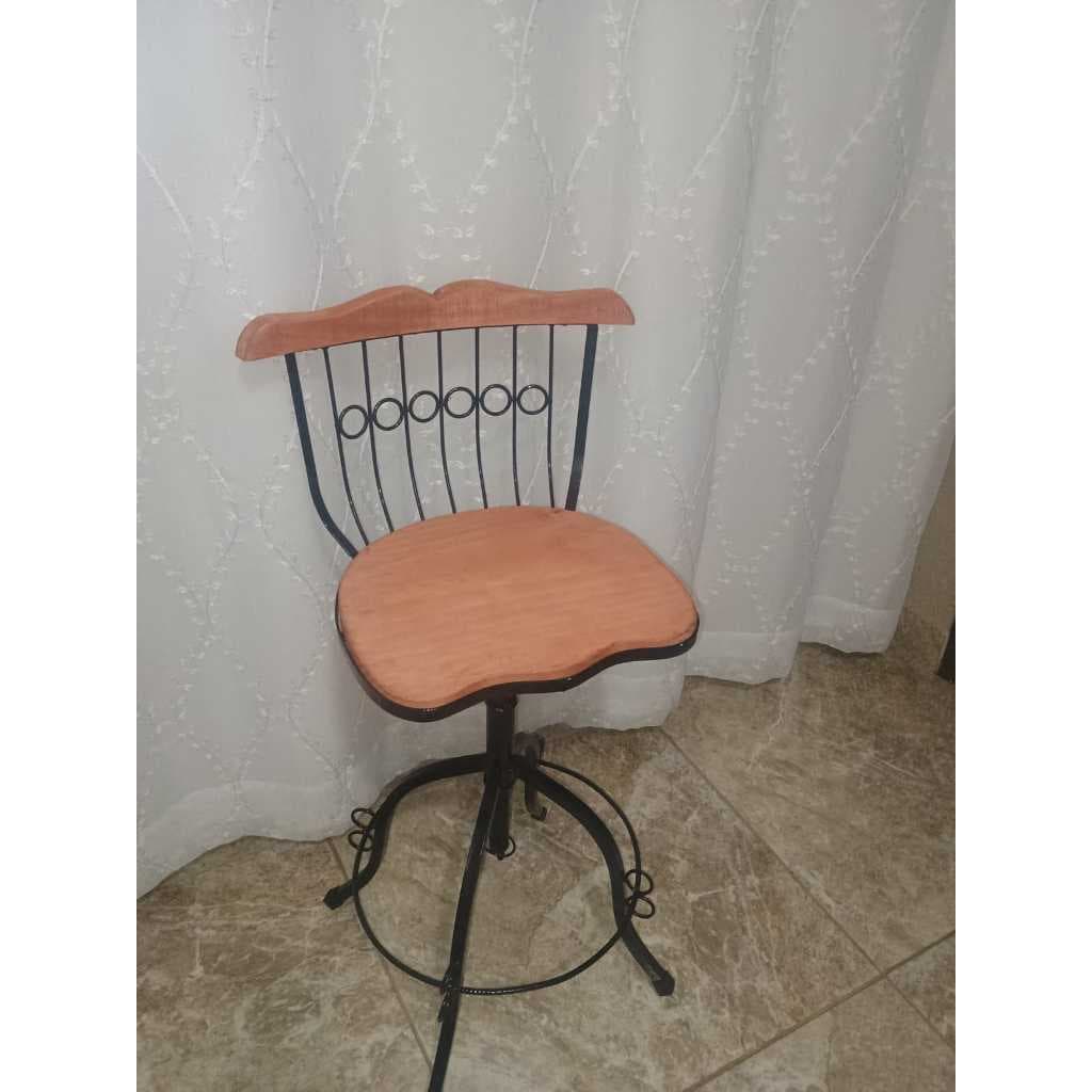 Banqueta Stool Gourmet Ferro e Madeira Artesanal Regulável 3 Níveis