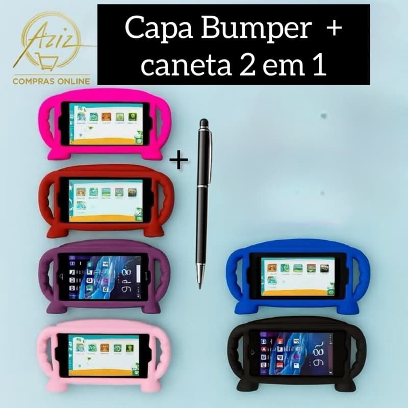 Kit Infantil 2 em 1: Capa Antichoque + Caneta Touch Universal para Tablet 7”
