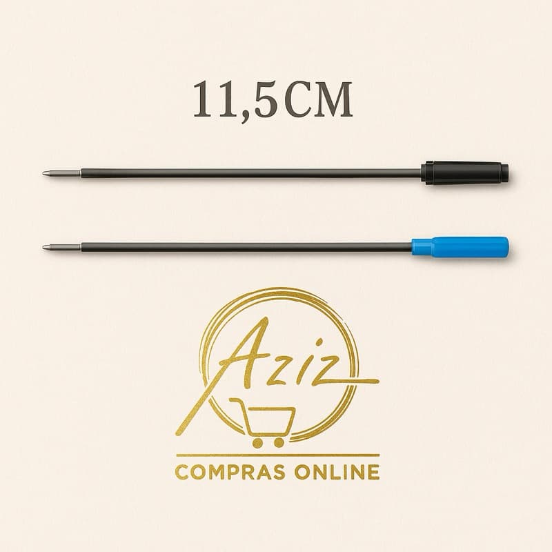 Kit 2 Refis Metálicos p/ Caneta Cross 11cm Azul e Preta | Escrita Suave e Duradoura